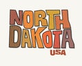 State of North Dakota with the name distorted into state shape. Pop art style vector illustration Royalty Free Stock Photo