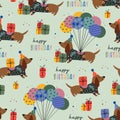 birthday seamless pattern with funny dachshund and gifts