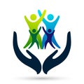 People care protect family care children Helping hands world giving hands  open caring hands hold family logo icon vector Royalty Free Stock Photo