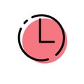 Cute Red Clock for Time Icon Cartoonist Flat Design