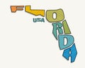 State of Florida with the name distorted into state shape. Pop art style vector illustration
