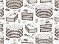 Sketch drawing pattern of Carrot cake isolated on white background.