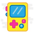 Cute Square Yellow Handheld Console or Gamebot Joystick Gamepad With Colorful Buttons Flat Design