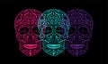 Skull vector background for fashion design, patterns, tattoos, day of the dead, pink blue and puple