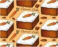 Sketch drawing colorful pattern of Carrot cake isolated on orange background.