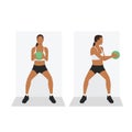 Woman doing Medicine ball Wall sit rotation exercise. Royalty Free Stock Photo