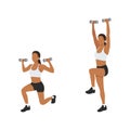 Woman doing Reverse lunge shoulder press exercise. Royalty Free Stock Photo