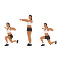 Woman doing shoulder squeeze reverse lunge exercise.