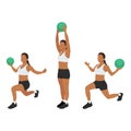 Woman doing Reverse lunge medicine ball overhead press Royalty Free Stock Photo