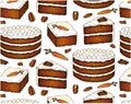 Sketch drawing pattern of Carrot cake isolated on white background.