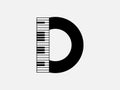 D letter piano design vector, alphabet letter with piano