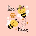 Poster with cute happy bees