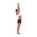 Woman doing Upward salute pose urdhva hastasana exercise.