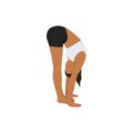 Woman doing standing forward bend pose uttanasana exercise