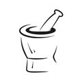 Mortar and pestle out line simple vector illustrations Royalty Free Stock Photo