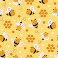 Seamless pattern with cute little bees