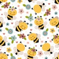 Seamless pattern with bee and flowers Royalty Free Stock Photo