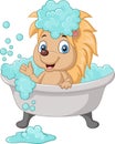 Cute hedgehog cartoon having a bath