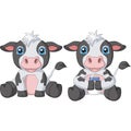 Two cute baby cow cartoon with milk bottle Royalty Free Stock Photo