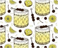 Sketch drawing pattern of Whiskey Sour cocktail isolated on white background.