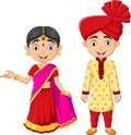 Cartoon Indians man and woman in traditional costume