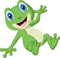 Cute happy green frog cartoon posing Royalty Free Stock Photo