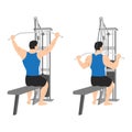 Man doing Behind the neck lat pulldown flat vector