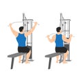 Man doing Behind the neck lat pulldown flat vector