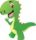 Cute green dinosaur cartoon on white background