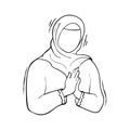 Muslim woman greeting, praying sketching illustration