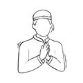 Muslim man greeting, praying sketch illustration
