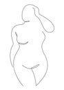 Beautiful woman silhouette in modern single line continuous style. The girl is fat and overweight. Continuous line drawing, outlin