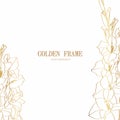 Golden gladiolus flowers Background Illustration. Line flowers frame.