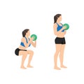 Woman doing Medicine ball squat exercise.