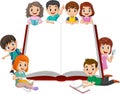 Group of children with big book Royalty Free Stock Photo