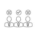 Select, right, candidate, man icon. Outline vector graphic.