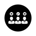 Select, right, candidate, man icon. Rounded vector design.