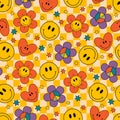 Retro seamless pattern with flowers, heart,stars
