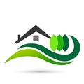 Real estate House roof and home in green tree leaves logo vector element icon design vector on white background. Business, company Royalty Free Stock Photo