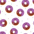 Seamless pattern cartoon blueberry doughnut character with colorful sprinkle. cute wallpaper for kids, gift wrap paper