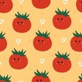 Seamless pattern cute cartoon tomato character. food wallpaper for textile, gift wrap paper Royalty Free Stock Photo