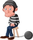 Thief cartoon sitting and prisoner chain ball