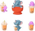 Cute elephant with octopus and drink bubble milk Royalty Free Stock Photo