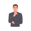 Young man doing Shh! Gesture is quieter. The concept of male secret. A man asks for silence . Flat vector illustration isolated on Royalty Free Stock Photo