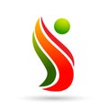 Fire flame people green energy logo icon Isolated white background emoticon of flame symbol orange and red flame, Royalty Free Stock Photo