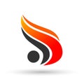 Fire flame energy man logo icon Isolated white background emoticon of flame symbol orange and red flame, Royalty Free Stock Photo