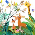 Group of cute animals cartoon in the forest