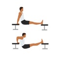 Man doing Chair. bench tricep dips exercise. Flat vector