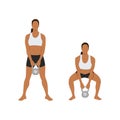 Woman doing Sumo Barbell deadlifts exercise. Flat vector