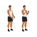 Man doing Rope bicep hammer curl. Flat vector Royalty Free Stock Photo